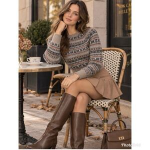 Caroline Constas Wool Blend Fair Isle Sweater M Preppy Scandi Cropped Pullover